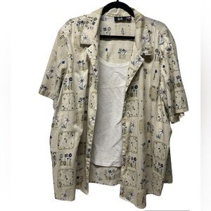 tapestry VTG Beige floral printed layered shirt cottage core grandma top blouse